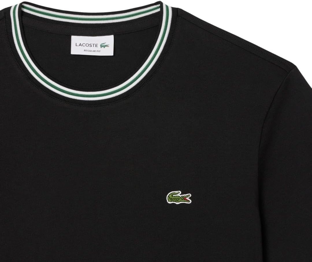 image:imageLacoste Mens Regular Fit Ribbed Collar Cotton TShirtBlack