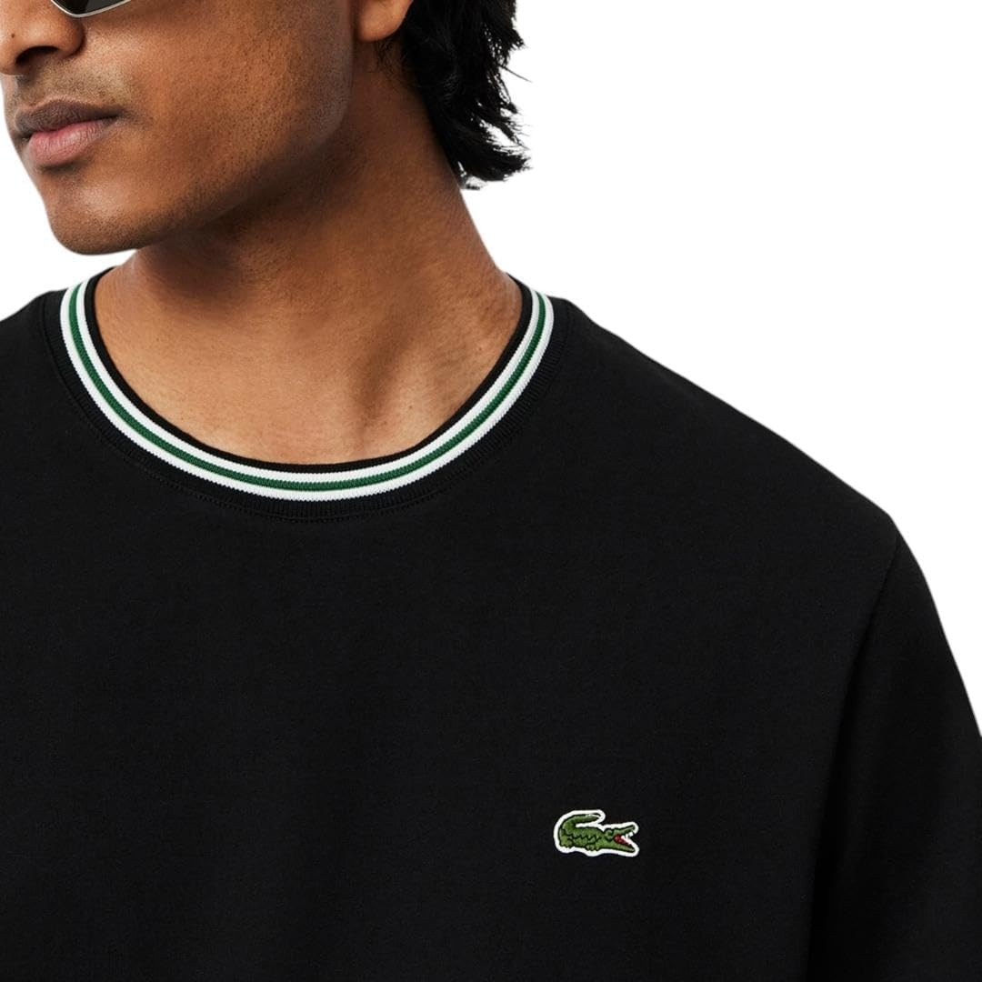 image:imageLacoste Mens Regular Fit Ribbed Collar Cotton TShirtBlack