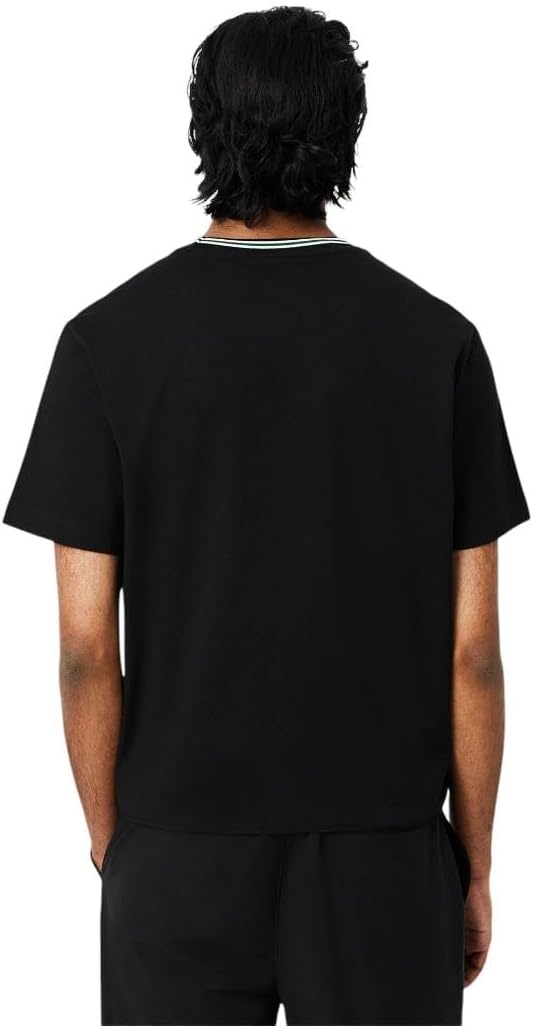 image:imageLacoste Mens Regular Fit Ribbed Collar Cotton TShirtBlack