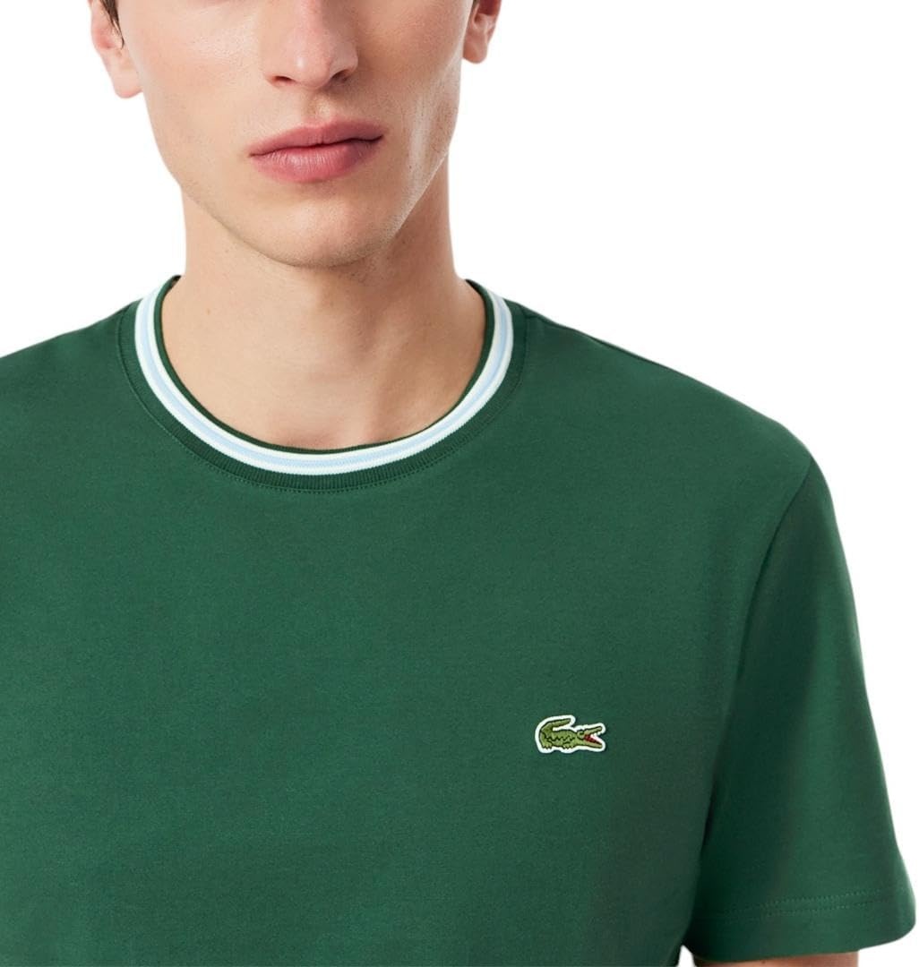 image:imageLacoste Mens Regular Fit Ribbed Collar Cotton TShirtGreen