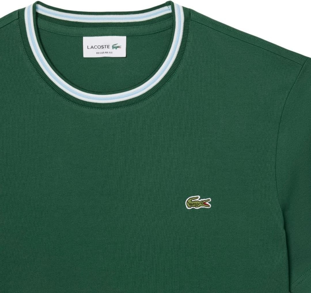 image:imageLacoste Mens Regular Fit Ribbed Collar Cotton TShirtGreen