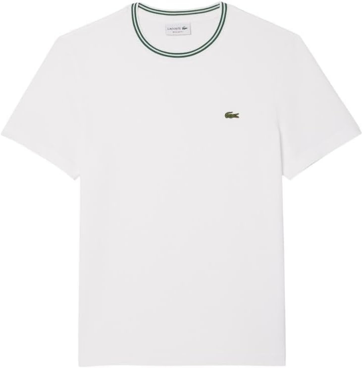 image:imageLacoste Mens Regular Fit Ribbed Collar Cotton TShirtWhite