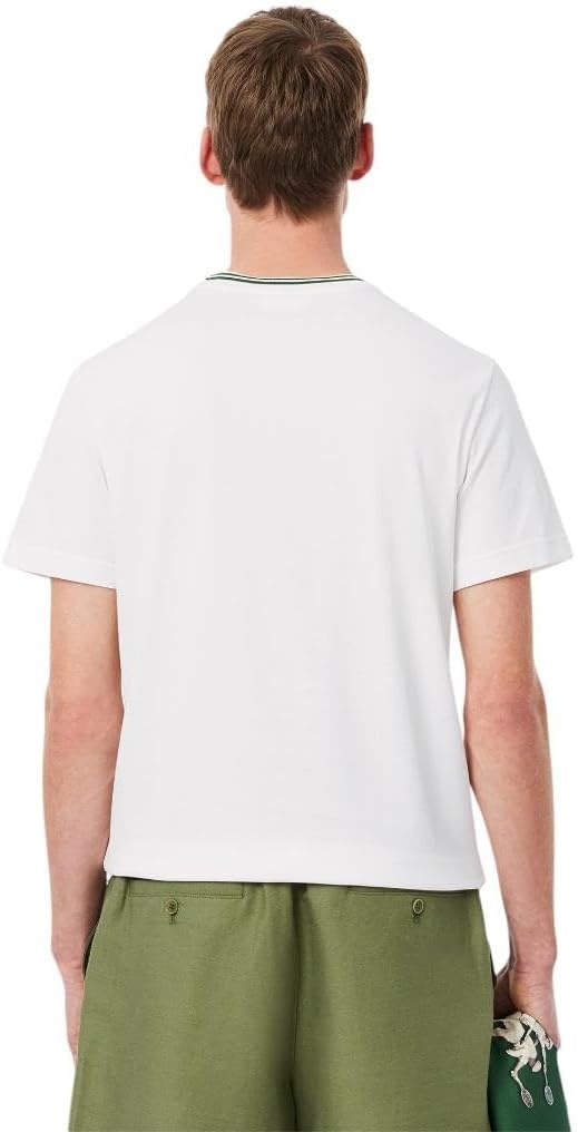image:imageLacoste Mens Regular Fit Ribbed Collar Cotton TShirtWhite