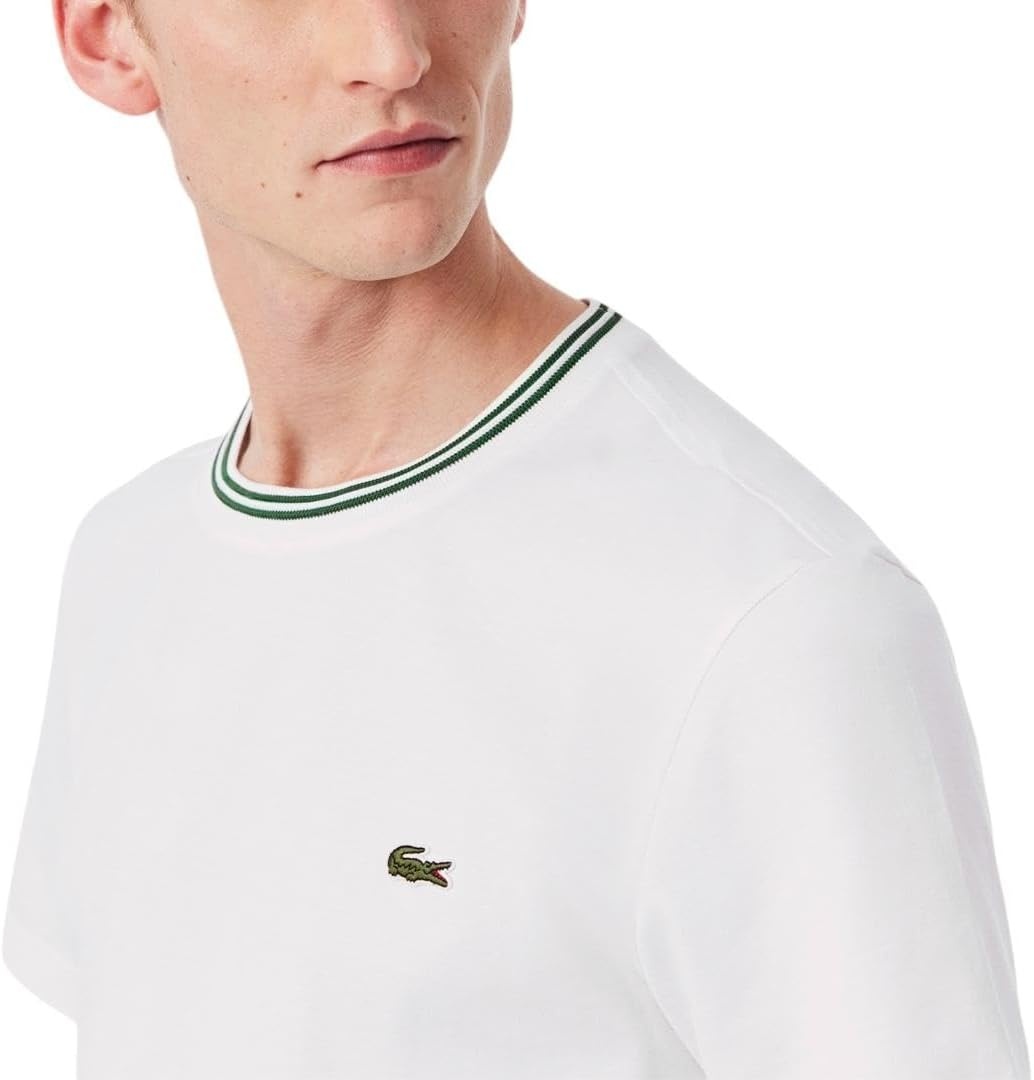 image:imageLacoste Mens Regular Fit Ribbed Collar Cotton TShirtWhite