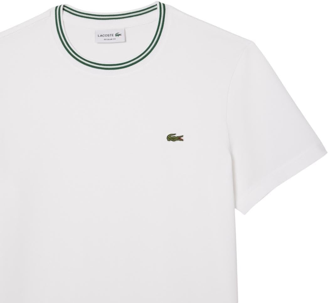 image:imageLacoste Mens Regular Fit Ribbed Collar Cotton TShirtWhite