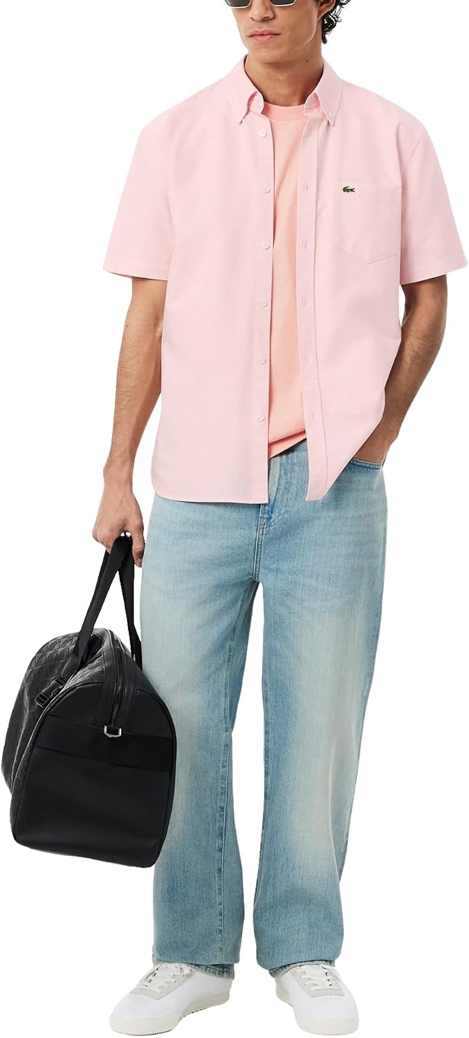 image:imageLacoste Mens Regular Fit Short Sleeved Oxford ShirtFlamingoFlamingo
