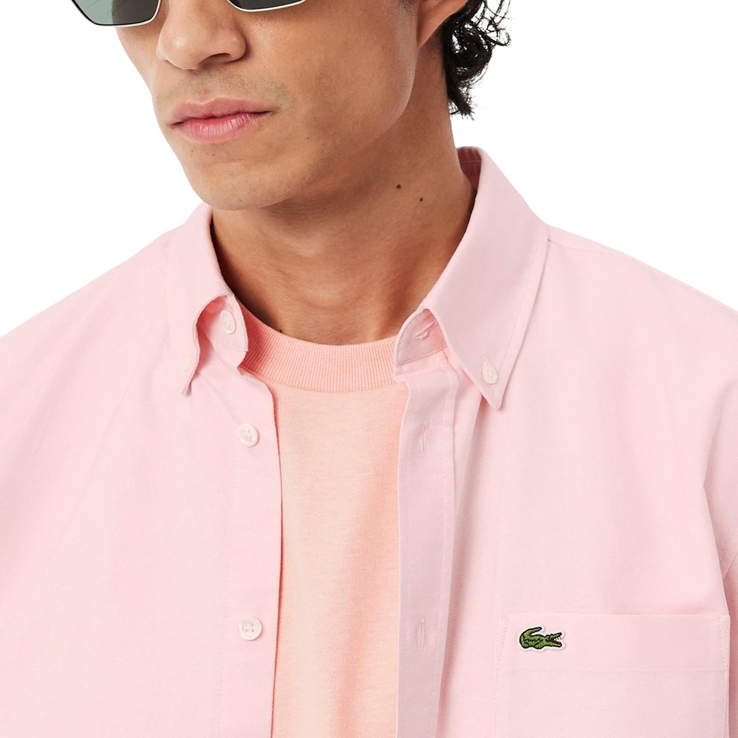 image:imageLacoste Mens Regular Fit Short Sleeved Oxford ShirtFlamingoFlamingo