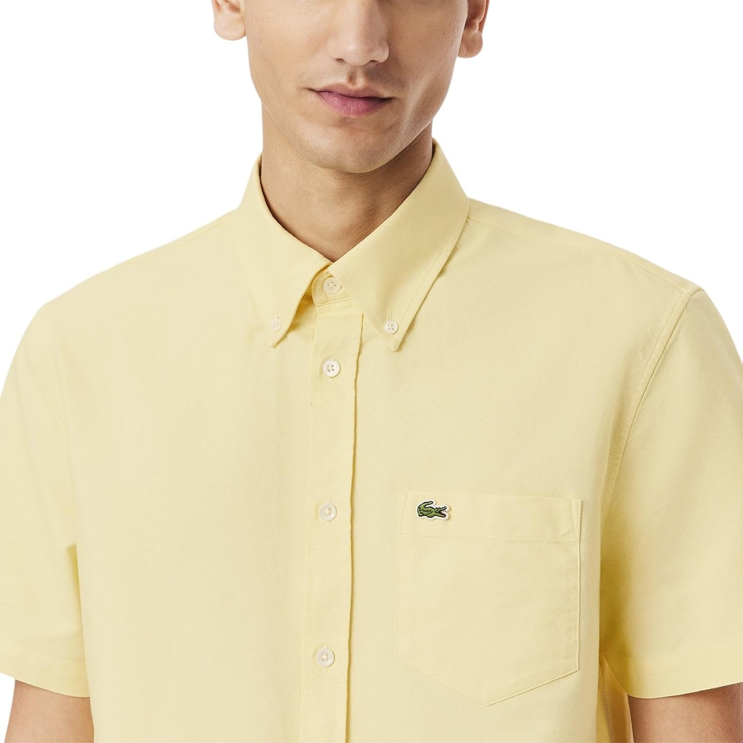 image:imageLacoste Mens Regular Fit Short Sleeved Oxford ShirtYellowWhite