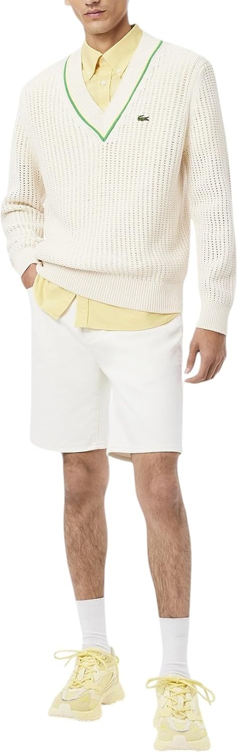 image:imageLacoste Mens Regular Fit Short Sleeved Oxford ShirtYellowWhite