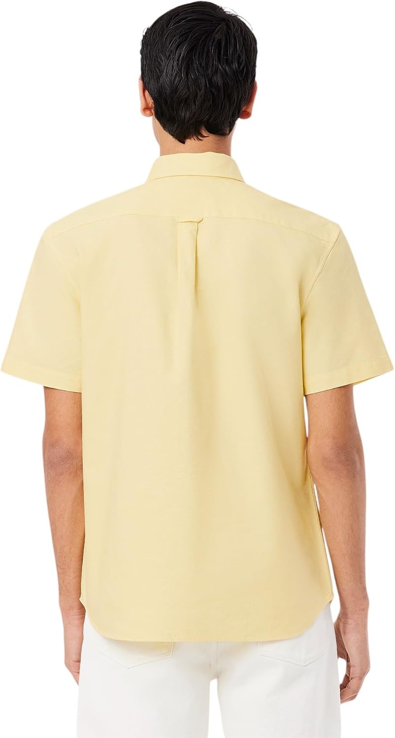 image:imageLacoste Mens Regular Fit Short Sleeved Oxford ShirtYellowWhite