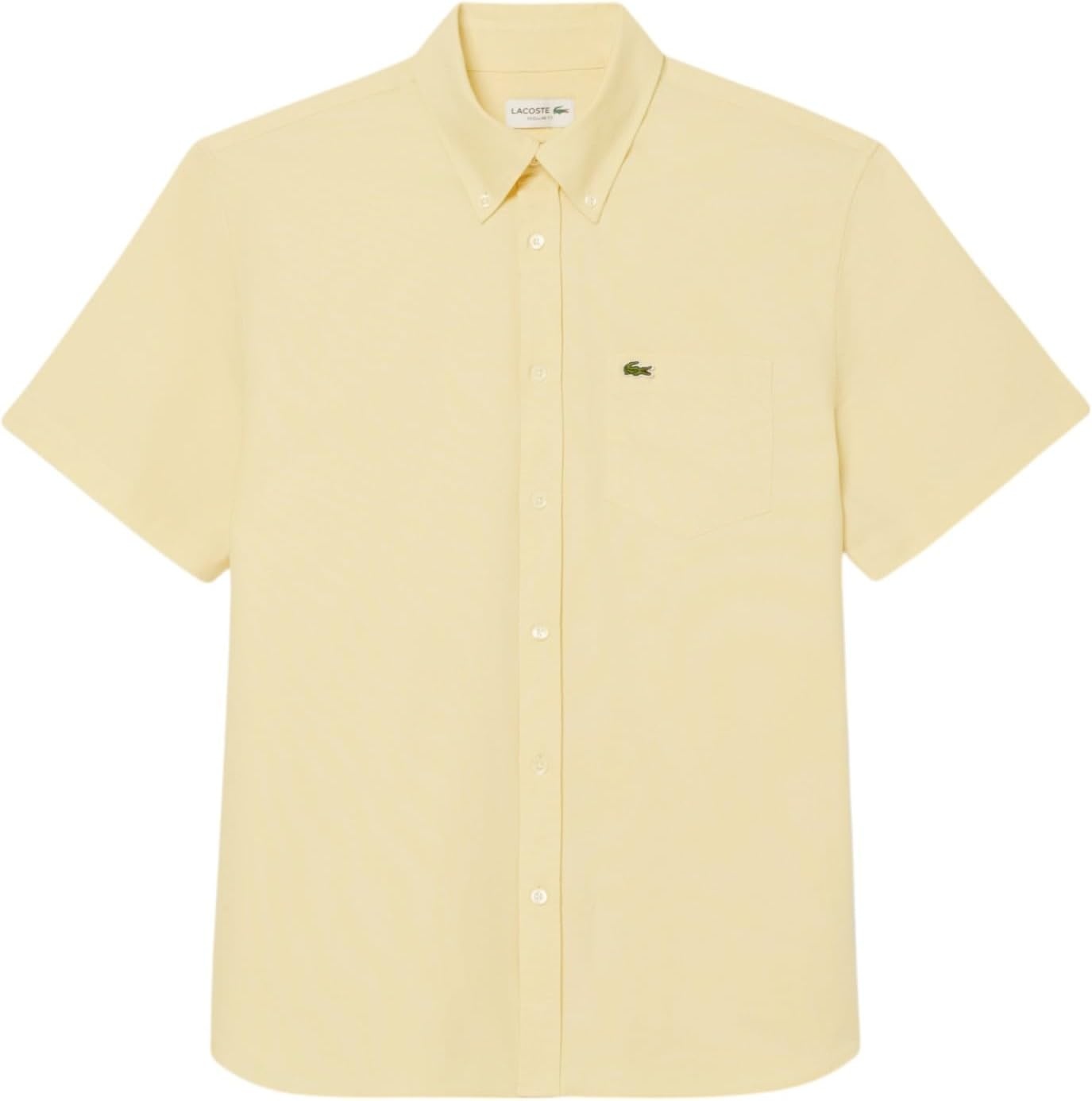 image:imageLacoste Mens Regular Fit Short Sleeved Oxford ShirtYellowWhite