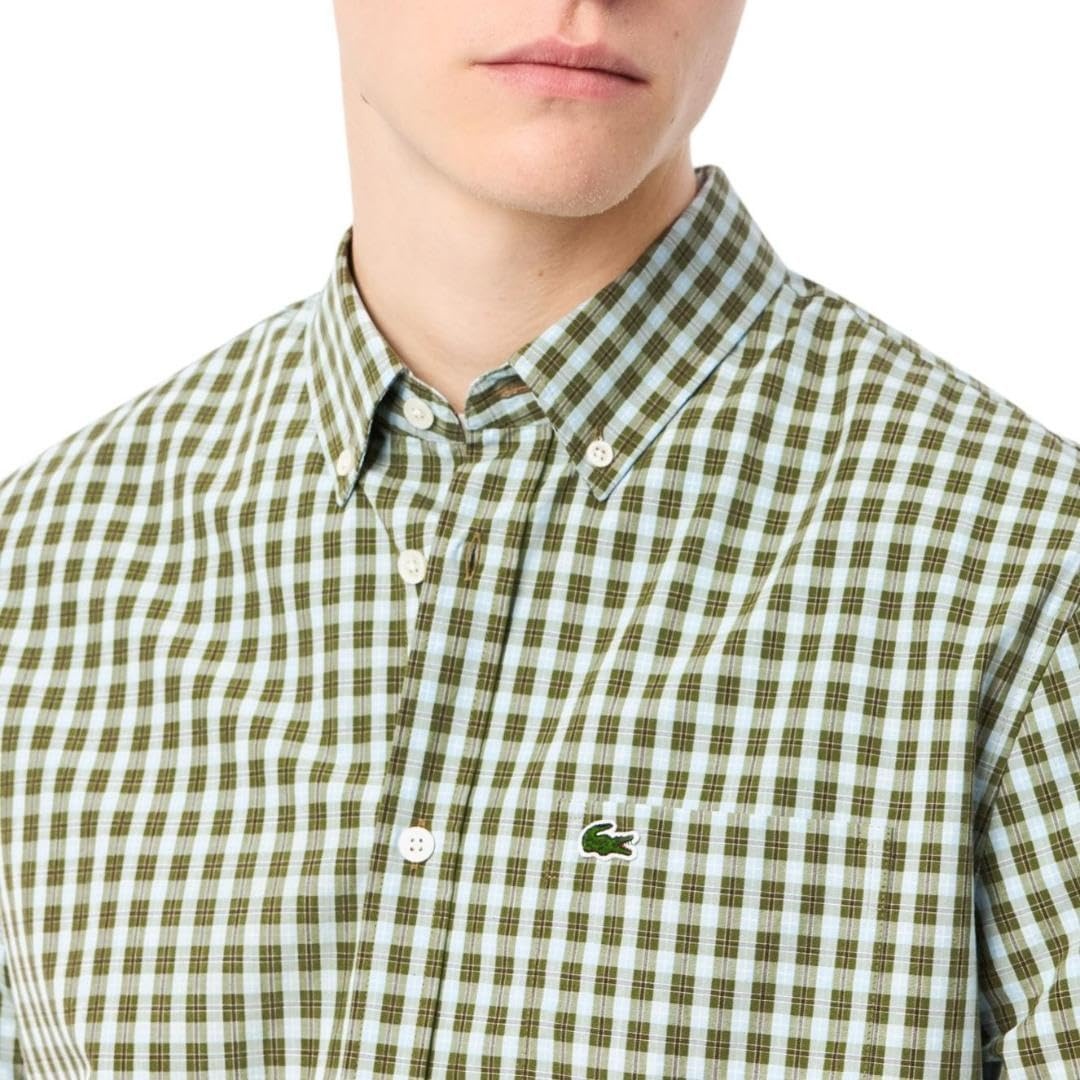 image:imageLacoste Mens Regular Fit Short Sleeved ShirtKhaki Check