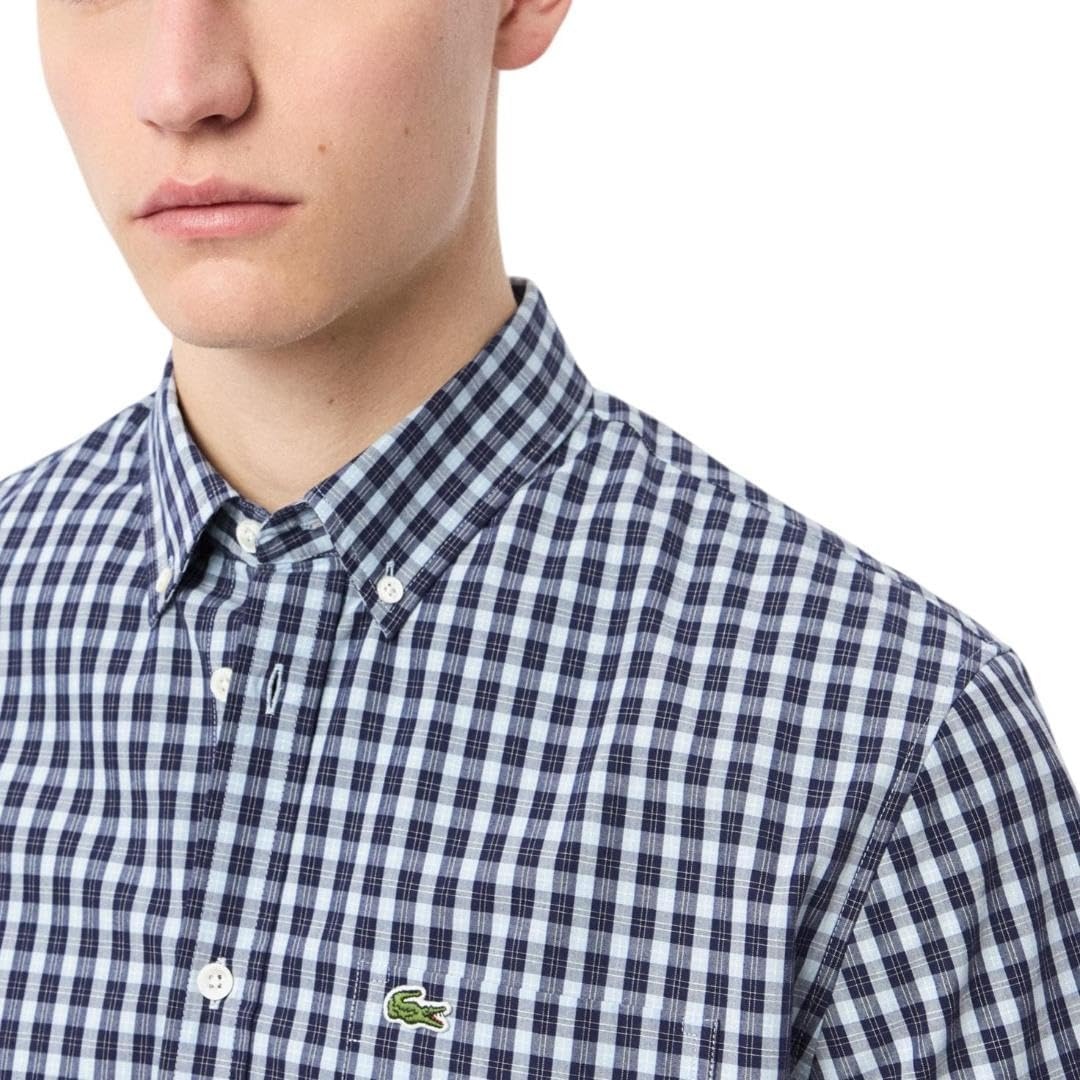 image:imageLacoste Mens Regular Fit Short Sleeved ShirtNavy Blue Check