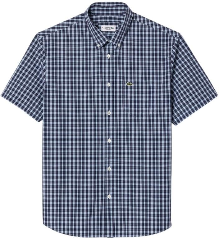 image:imageLacoste Mens Regular Fit Short Sleeved ShirtNavy Blue Check