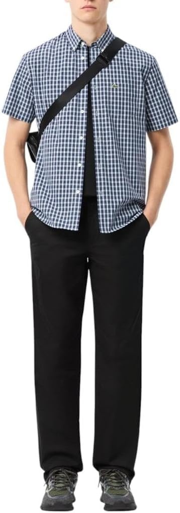 image:imageLacoste Mens Regular Fit Short Sleeved ShirtNavy Blue Check