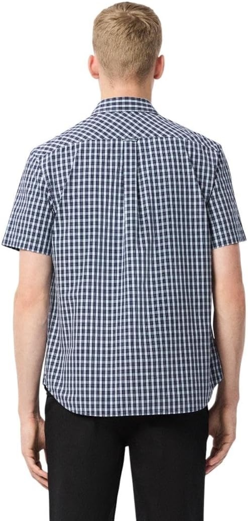 image:imageLacoste Mens Regular Fit Short Sleeved ShirtNavy Blue Check