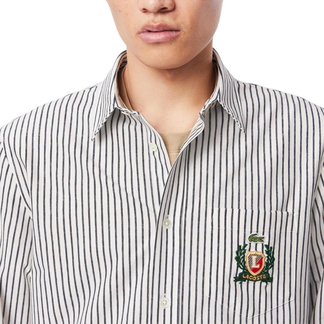 image:imageLacoste Mens Regular Fit Striped Cotton ShirtWhite Abysm