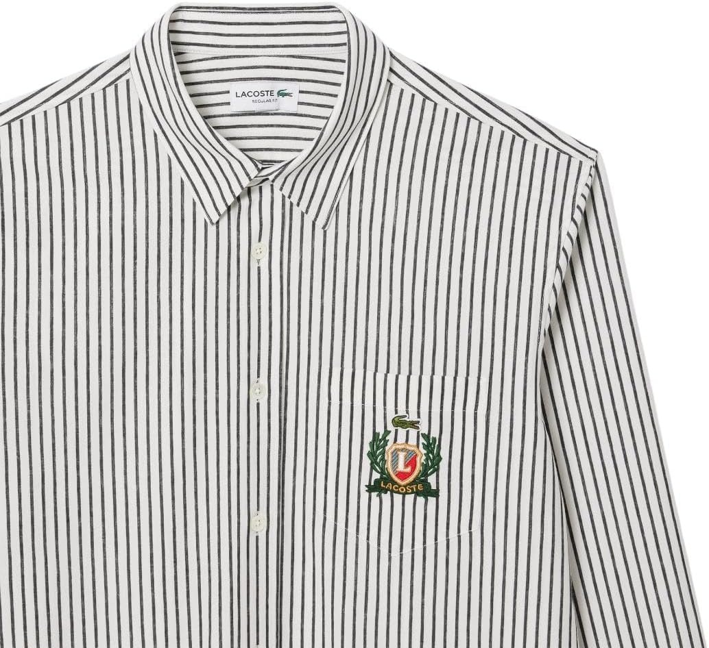 image:imageLacoste Mens Regular Fit Striped Cotton ShirtWhite Abysm