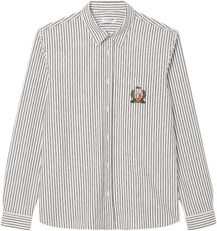 image:imageLacoste Mens Regular Fit Striped Cotton ShirtWhite Abysm