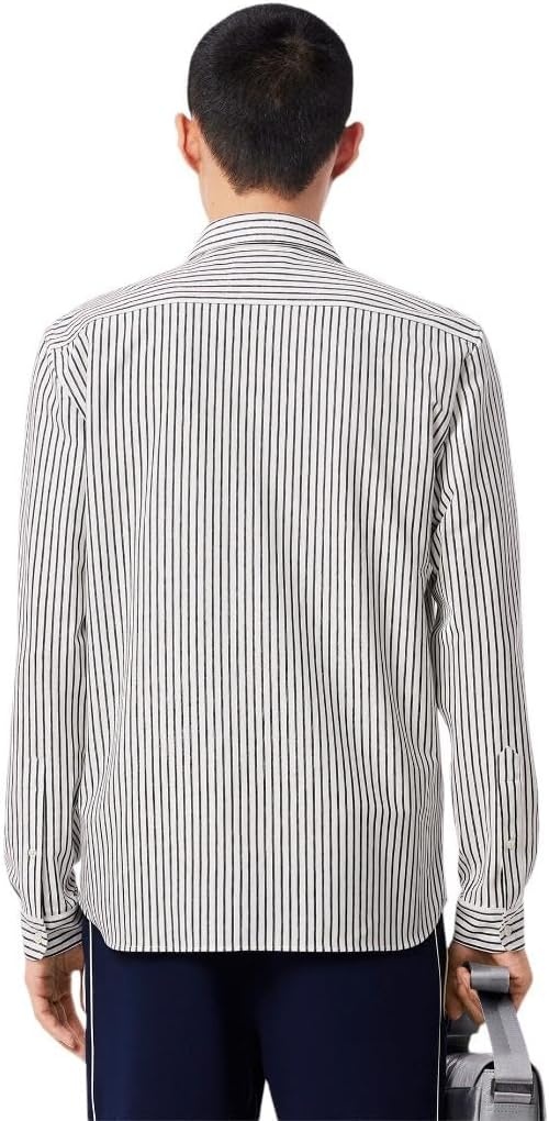 image:imageLacoste Mens Regular Fit Striped Cotton ShirtWhite Abysm