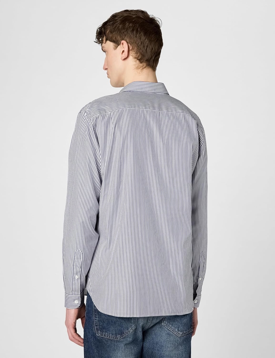image:imageLacoste Mens Regular Fit Striped Cotton ShirtWhiteNavy Blue