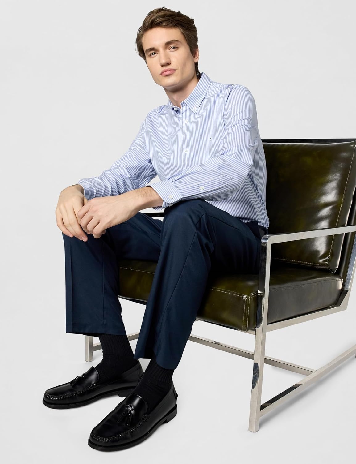 image:imageLacoste Mens Regular Fit Striped Cotton ShirtWhiteOverview