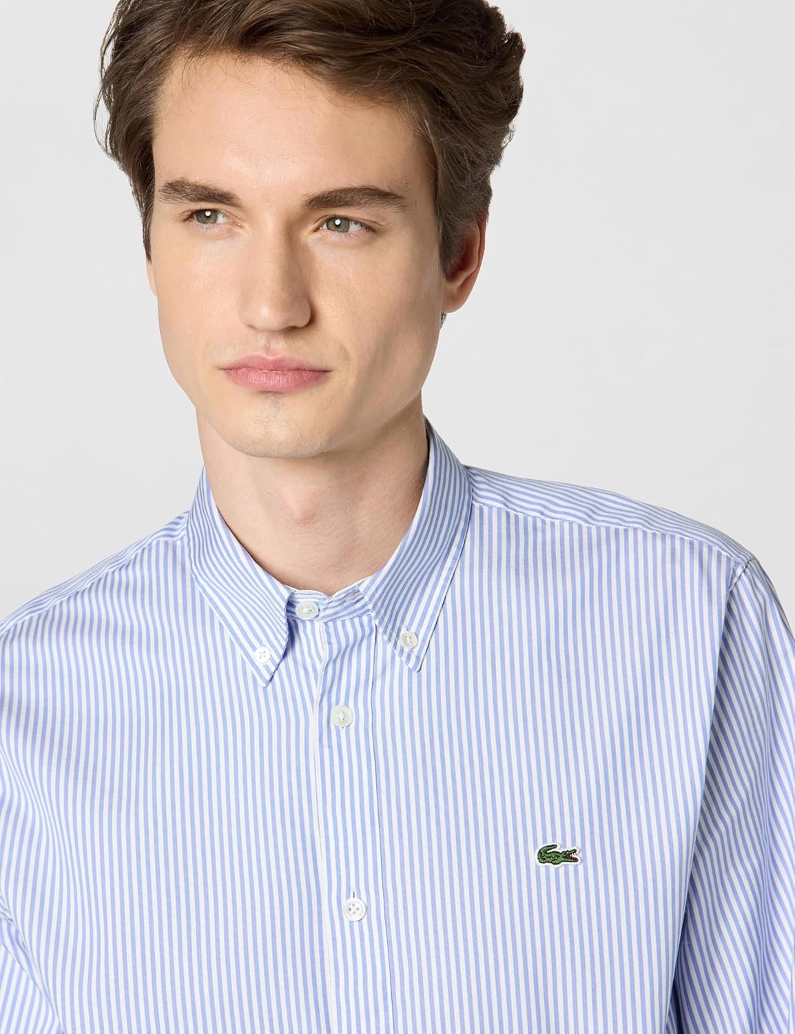 image:imageLacoste Mens Regular Fit Striped Cotton ShirtWhiteOverview