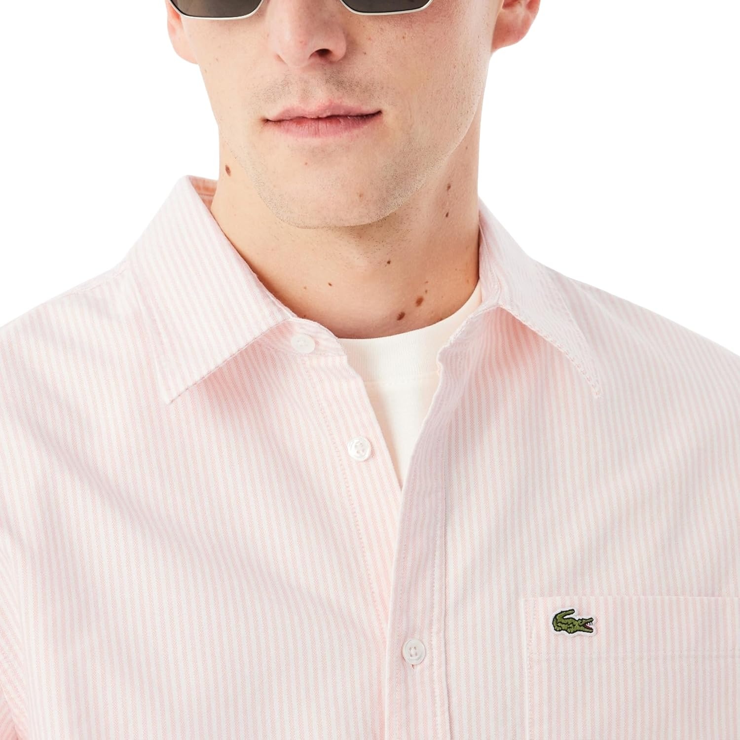 image:imageLacoste Mens Regular Fit Striped Oxford ShirtMiamiWhite