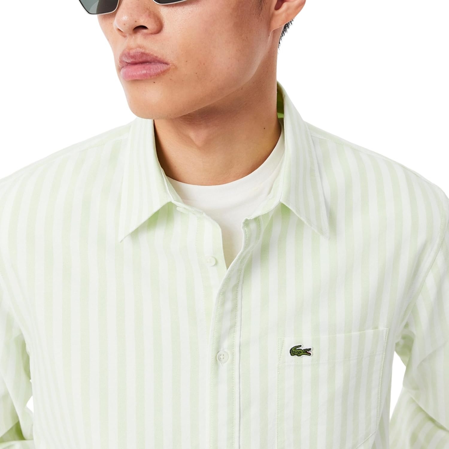 image:imageLacoste Mens Regular Fit Striped Oxford ShirtNew BirchWhite