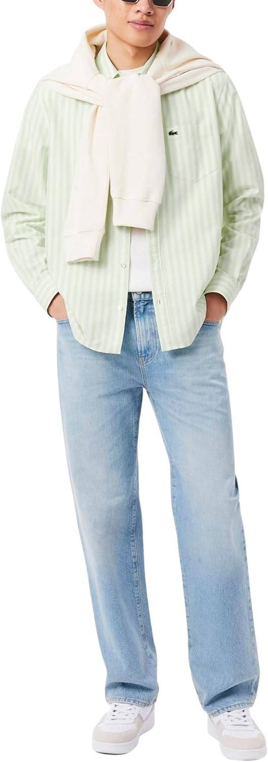 image:imageLacoste Mens Regular Fit Striped Oxford ShirtNew BirchWhite