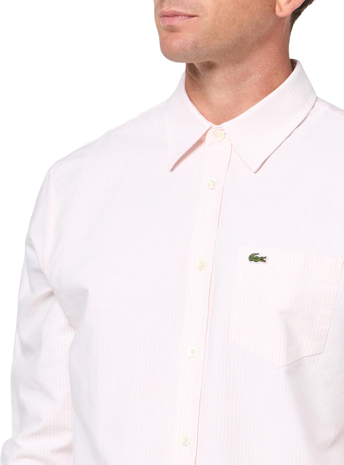 image:imageLacoste Mens Regular Fit Striped Oxford ShirtNidusWhite Pocket