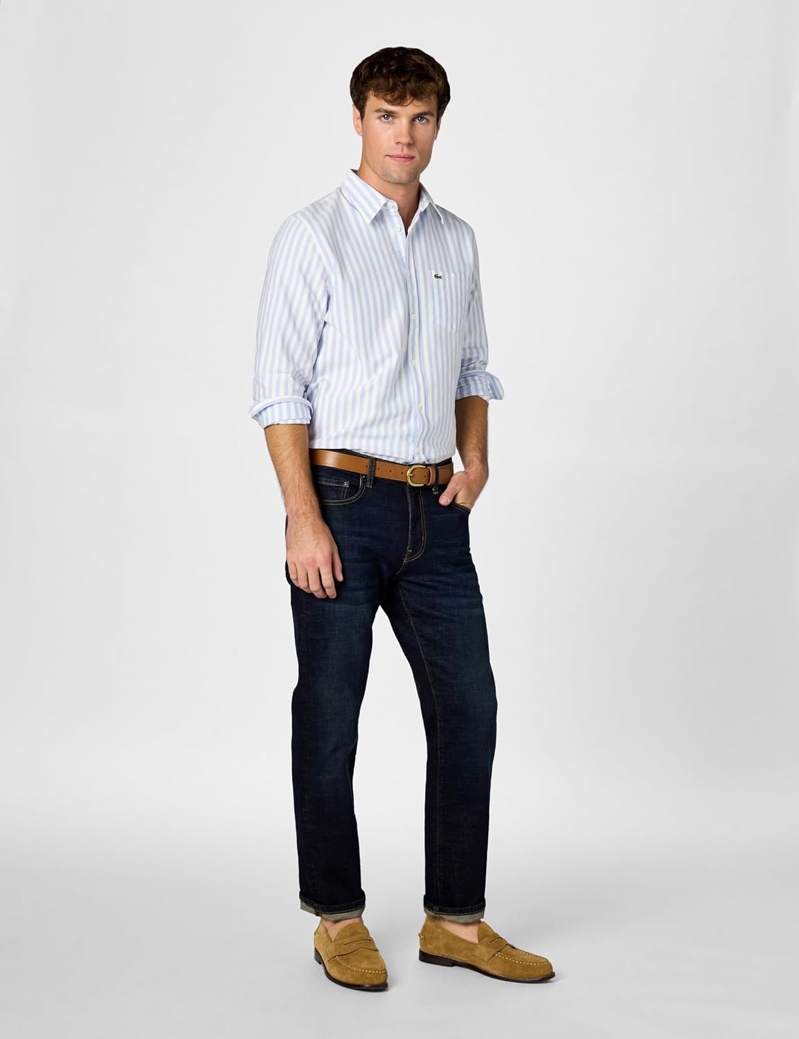 image:imageLacoste Mens Regular Fit Striped Oxford ShirtOverviewWhite Oxford