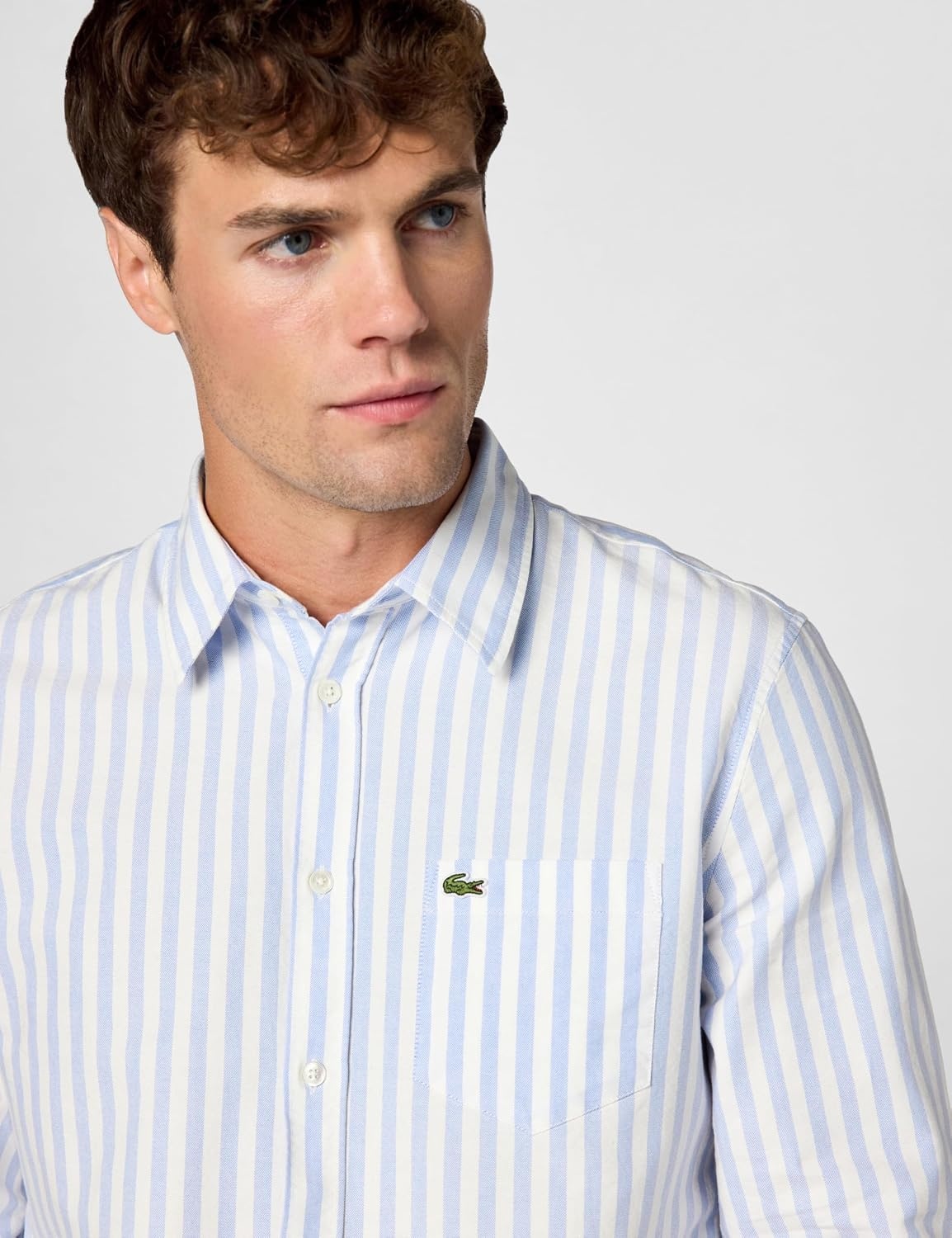 image:imageLacoste Mens Regular Fit Striped Oxford ShirtOverviewWhite Oxford