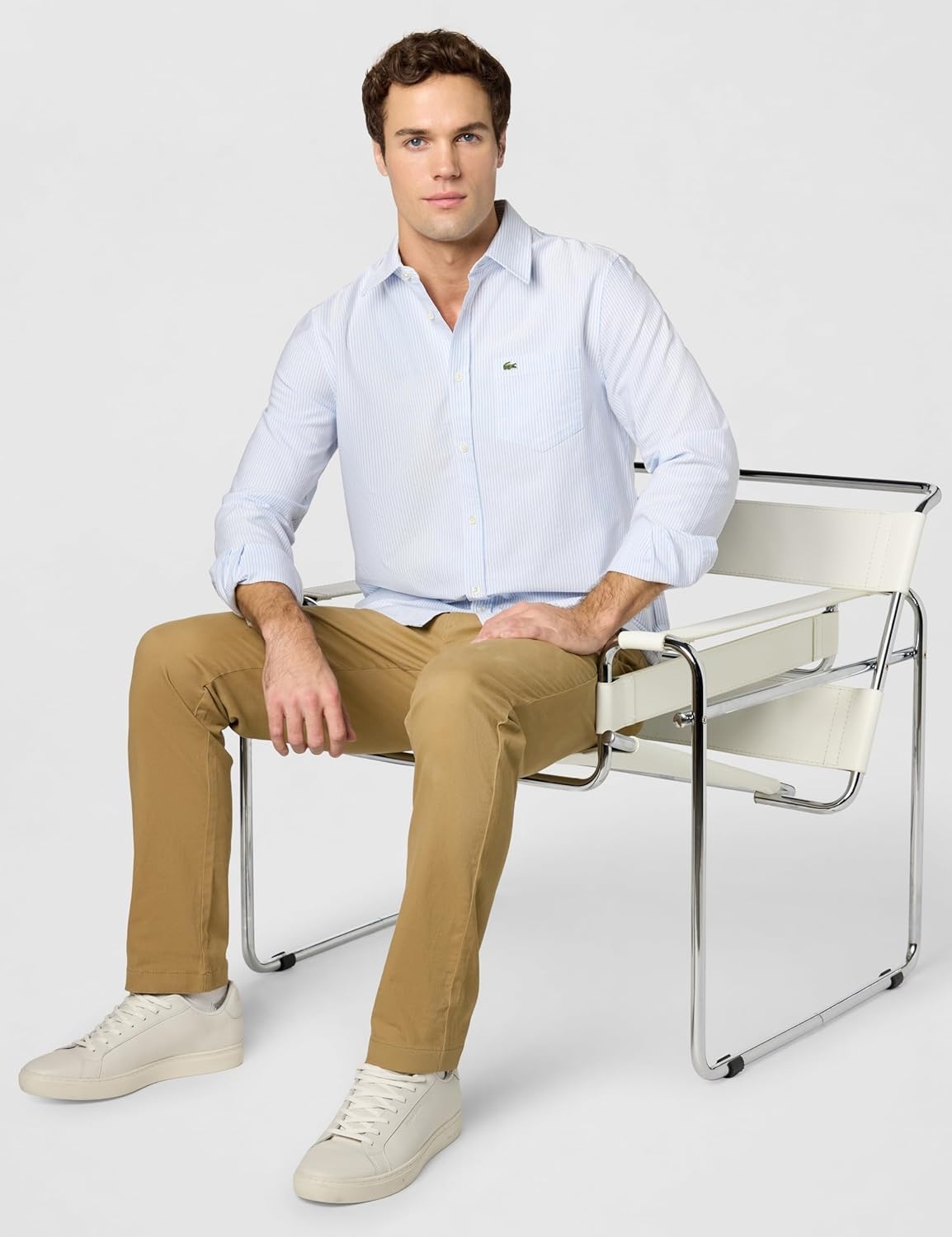 image:imageLacoste Mens Regular Fit Striped Oxford ShirtOverviewWhite Pocket