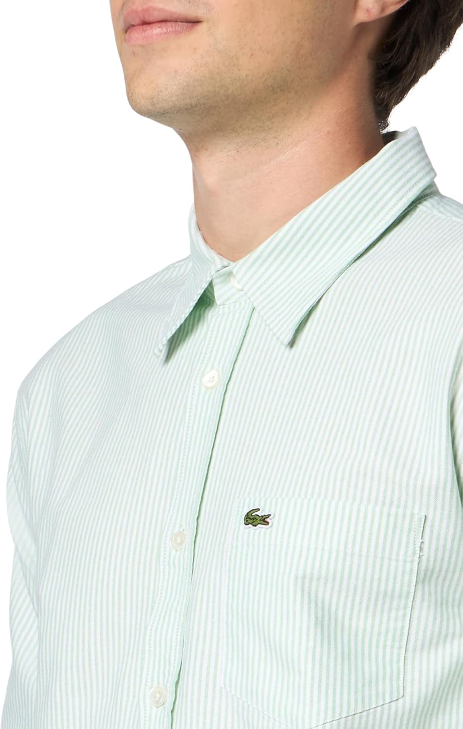 image:imageLacoste Mens Regular Fit Striped Oxford ShirtWhiteLiamone Pocket