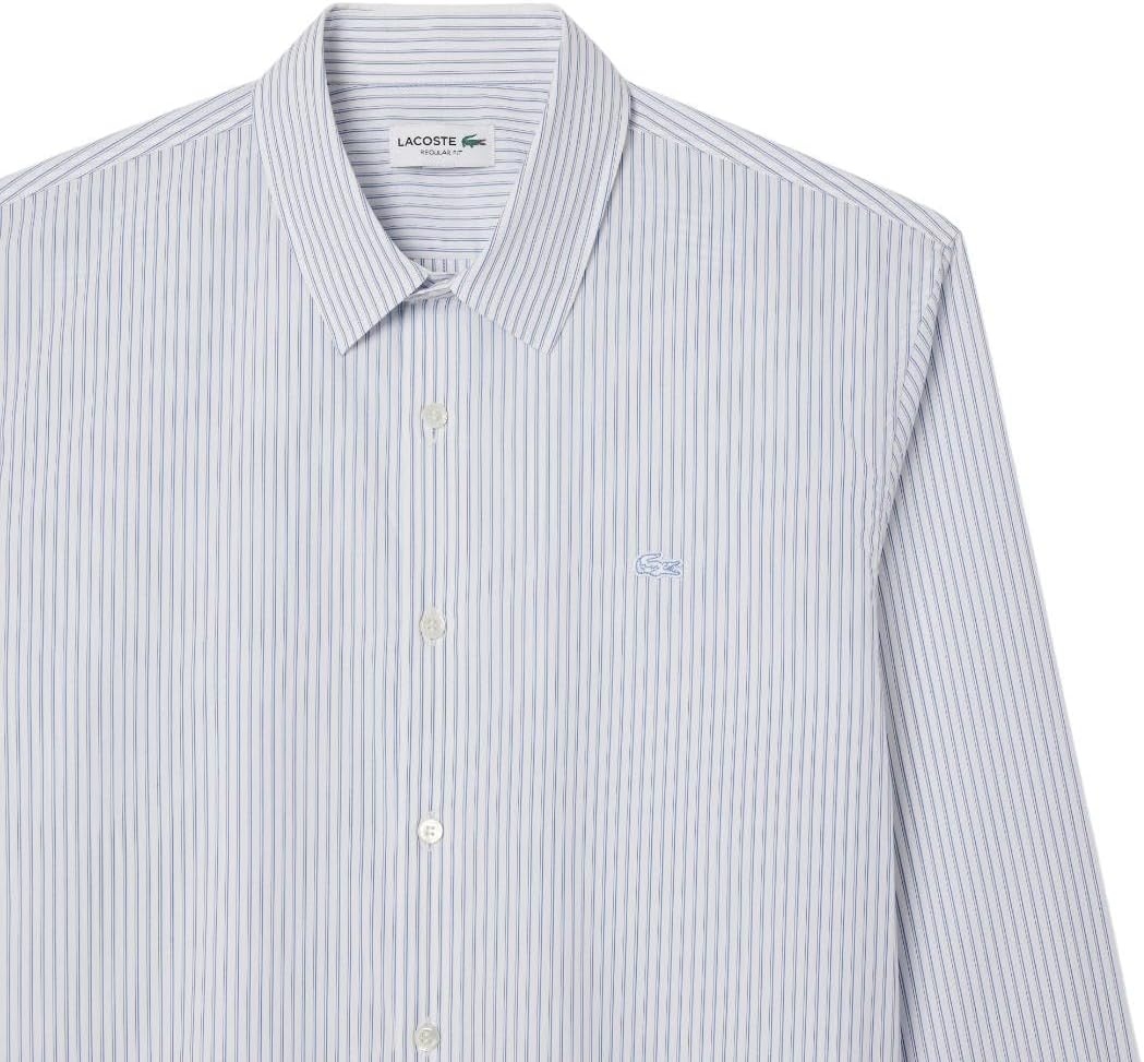 image:imageLacoste Mens Regular Fit Striped Poplin ShirtWhiteOverviewNavy Blue