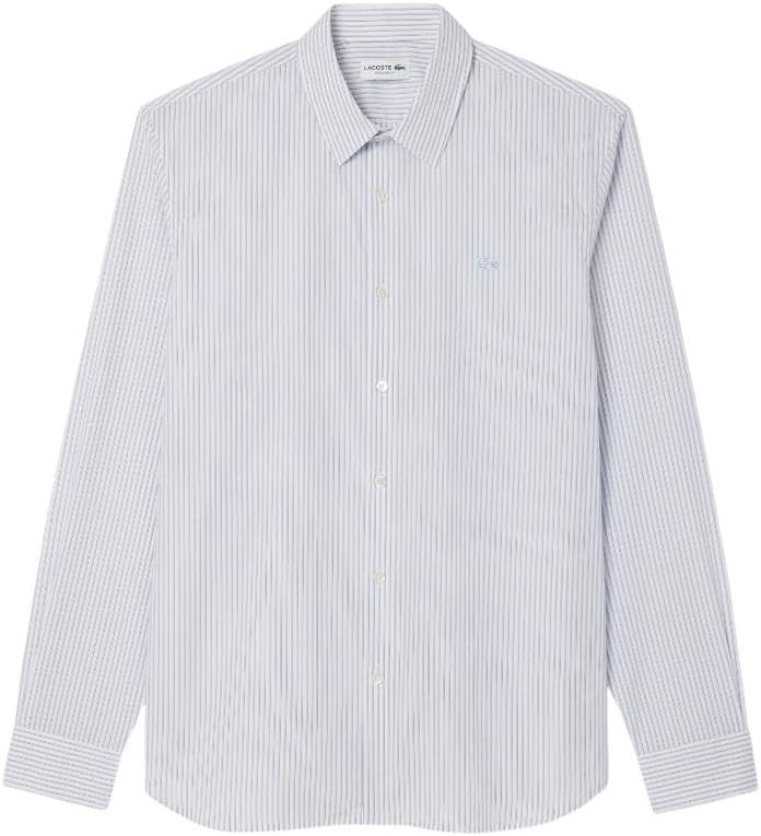 image:imageLacoste Mens Regular Fit Striped Poplin ShirtWhiteOverviewNavy Blue