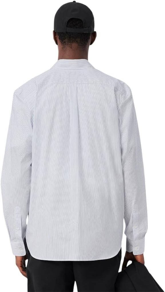 image:imageLacoste Mens Regular Fit Striped Poplin ShirtWhiteOverviewNavy Blue