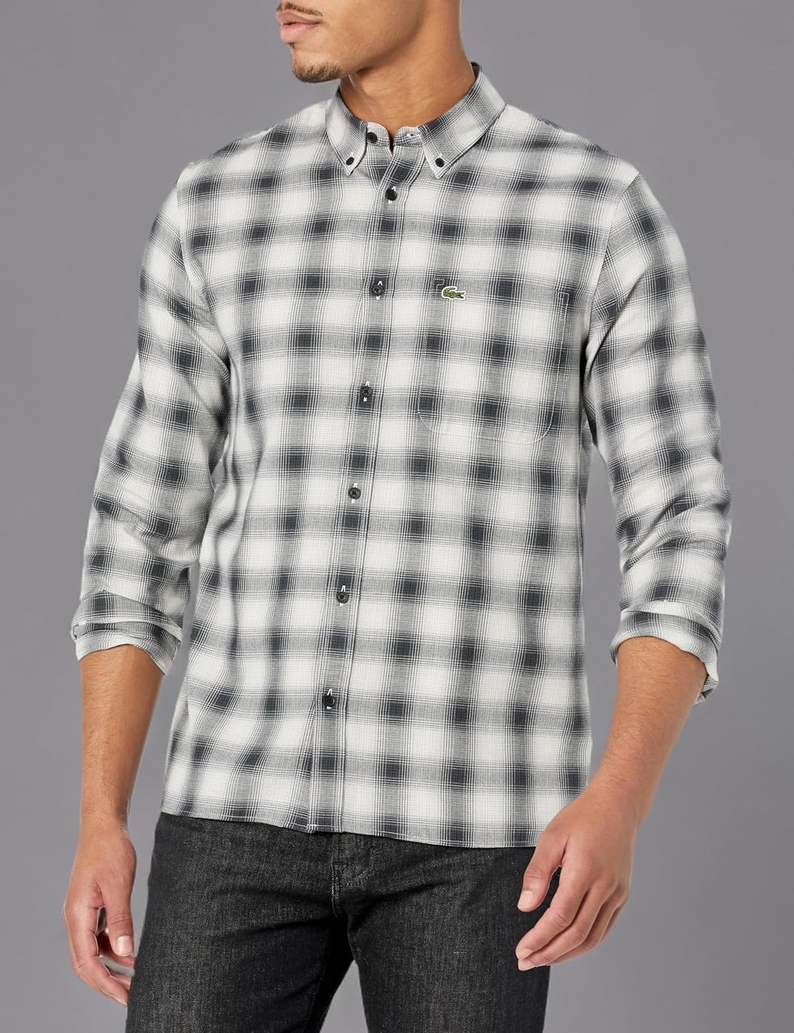 image:imageLacoste Mens Regular Fit Wool amp Cotton Flannel ShirtBlackMultico