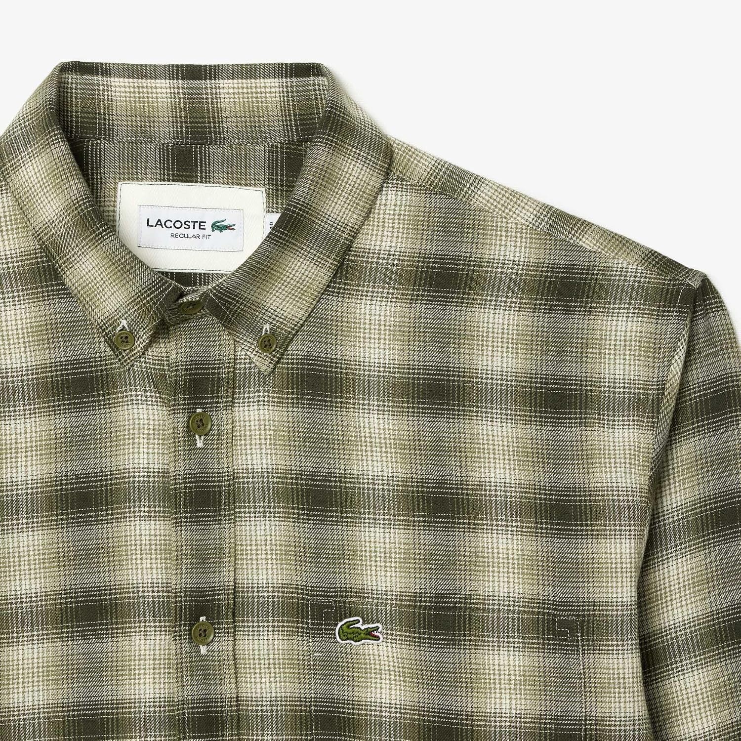 image:imageLacoste Mens Regular Fit Wool amp Cotton Flannel ShirtKhaki Medium Check