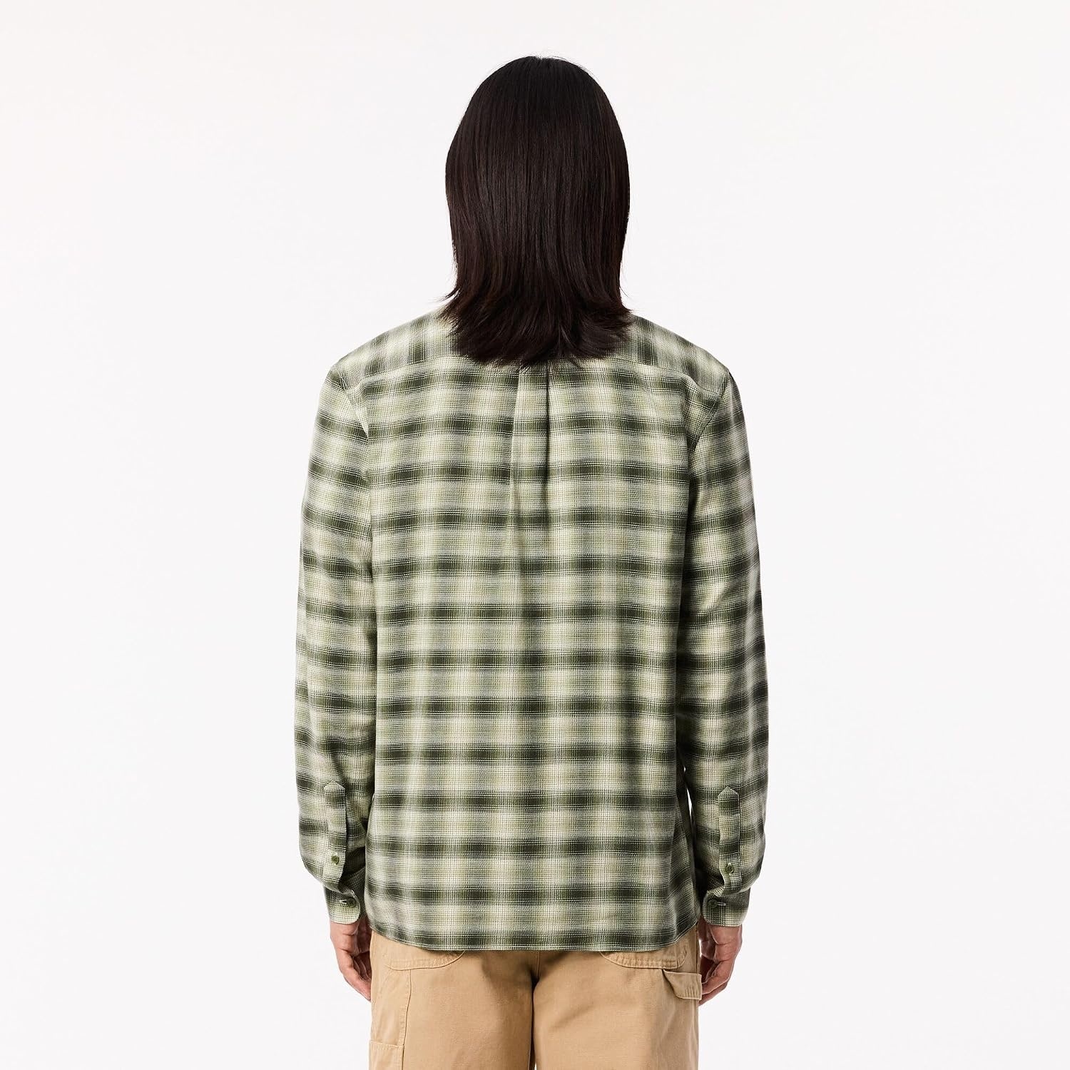 image:imageLacoste Mens Regular Fit Wool amp Cotton Flannel ShirtKhaki Medium Check