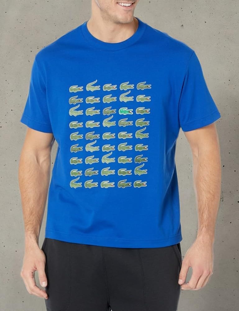 image:imageLacoste Mens Relaxed Fit Signature Print TShirtCobalt
