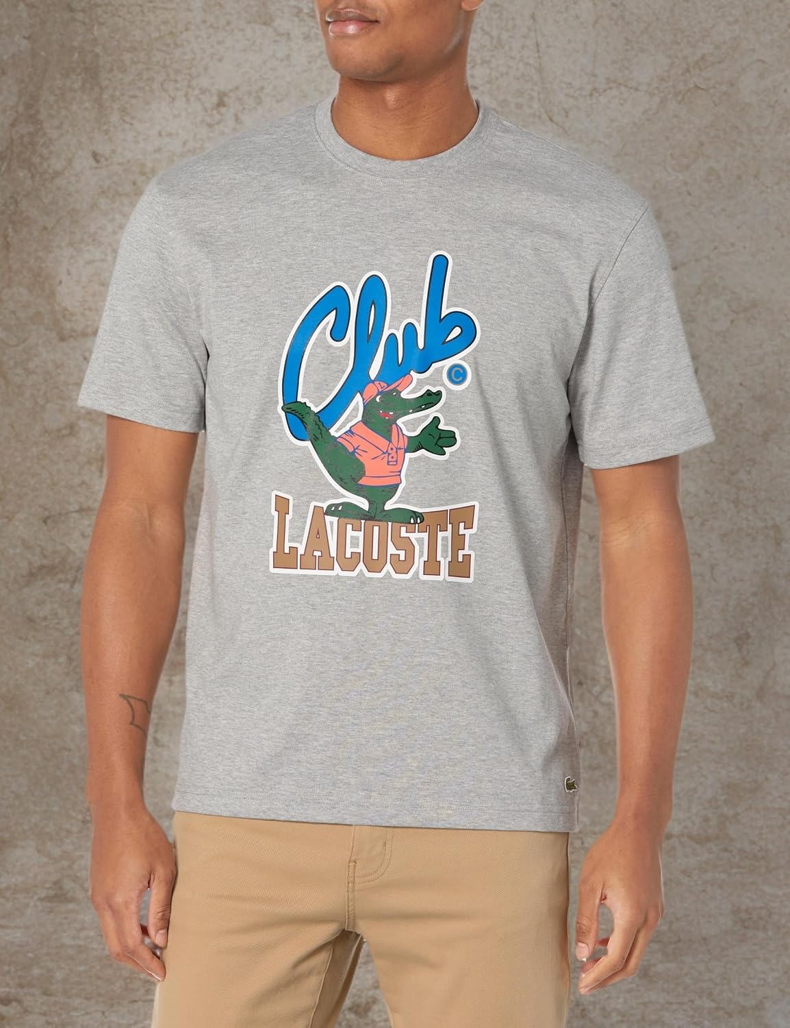 image:imageLacoste Mens Relaxed Fit Signature Print TShirtSilver Chine