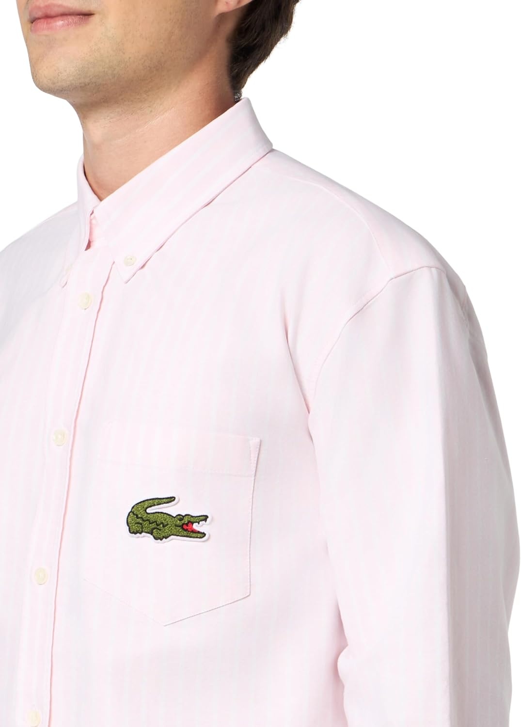 image:imageLacoste Mens Relaxed Fit Striped Oxford ShirtFlamingo Pink White