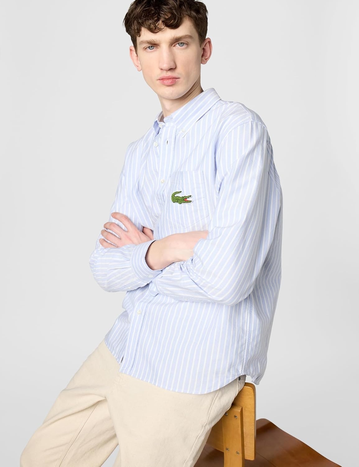 image:imageLacoste Mens Relaxed Fit Striped Oxford ShirtOverview White