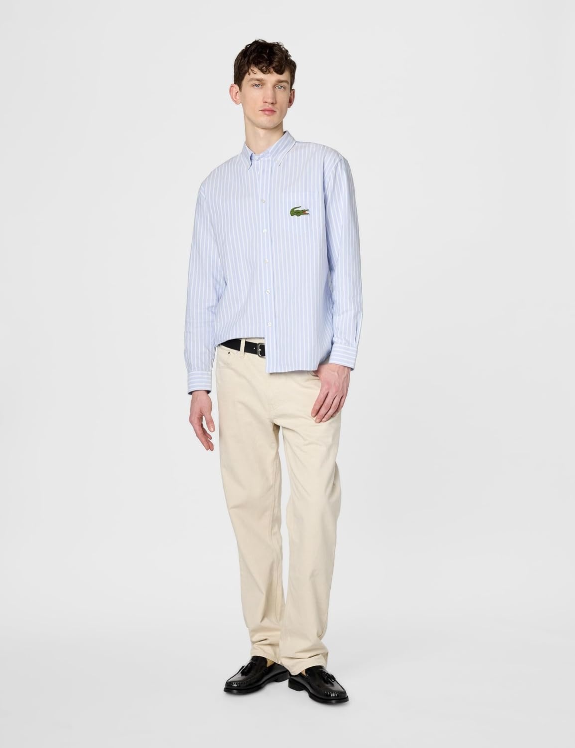 image:imageLacoste Mens Relaxed Fit Striped Oxford ShirtOverview White