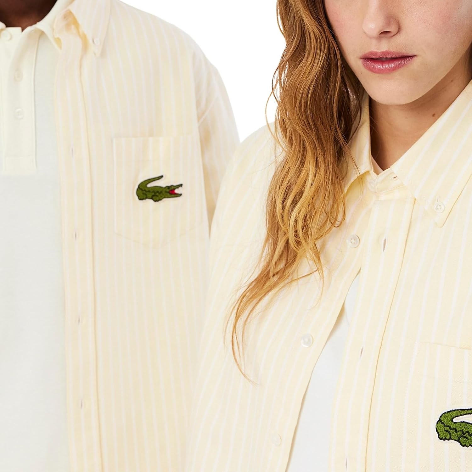 image:imageLacoste Mens Relaxed Fit Striped Oxford ShirtYellow White