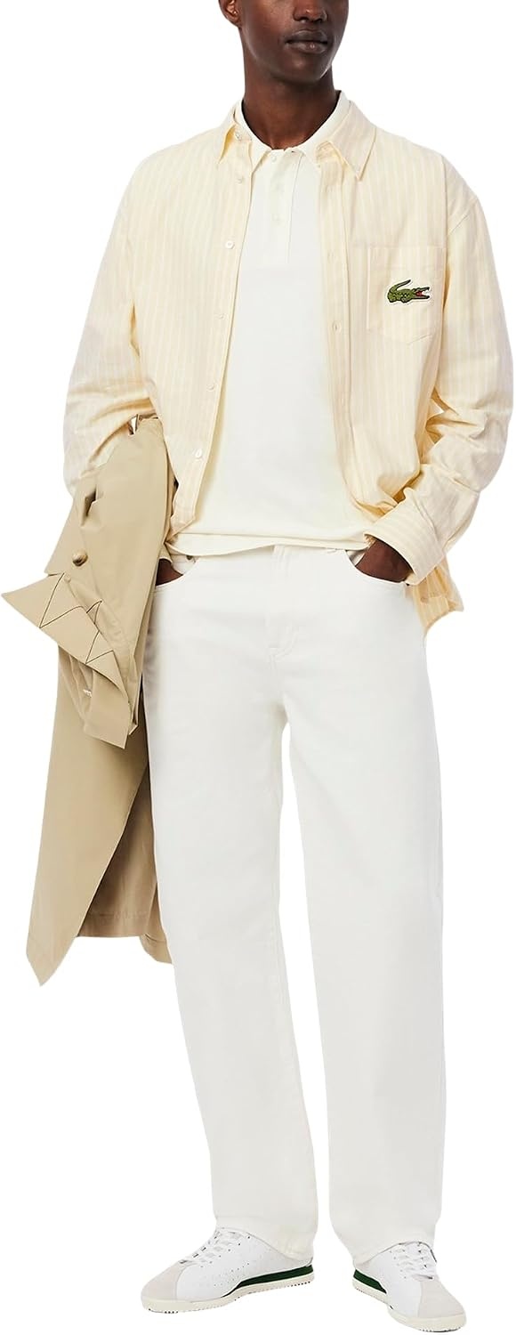 image:imageLacoste Mens Relaxed Fit Striped Oxford ShirtYellow White