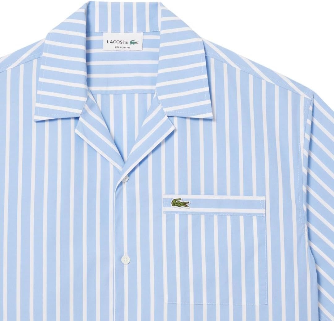 image:imageLacoste Mens Relaxed Fit Striped Short Sleeved ShirtOverview White