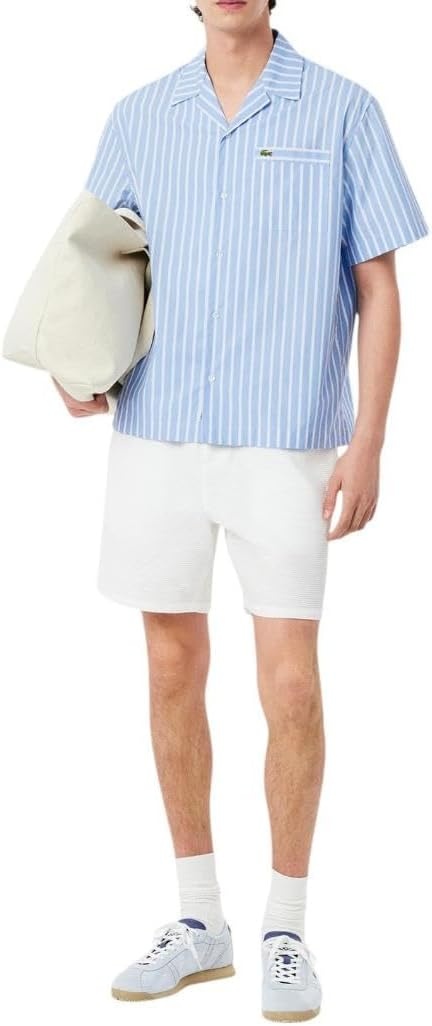 image:imageLacoste Mens Relaxed Fit Striped Short Sleeved ShirtOverview White